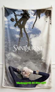 Yves Saint Laurent YSL Nature Reflection Print Navy Blue Grey Gold Flannel Throw Blanket Luxury Designer Printed Sofa Cover Blanket IMG_3306